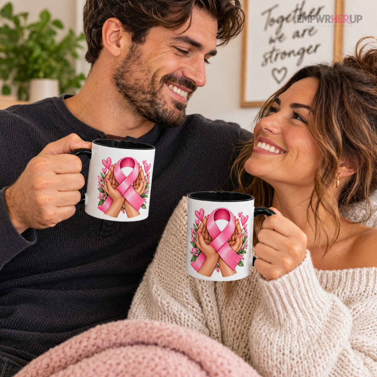 Caring Hands Breast Cancer Mug, Pink Ribbon Support Gift for Her, Floral Coffee Mug, Caregiver Gift, Chemo Encouragement Gift Printify