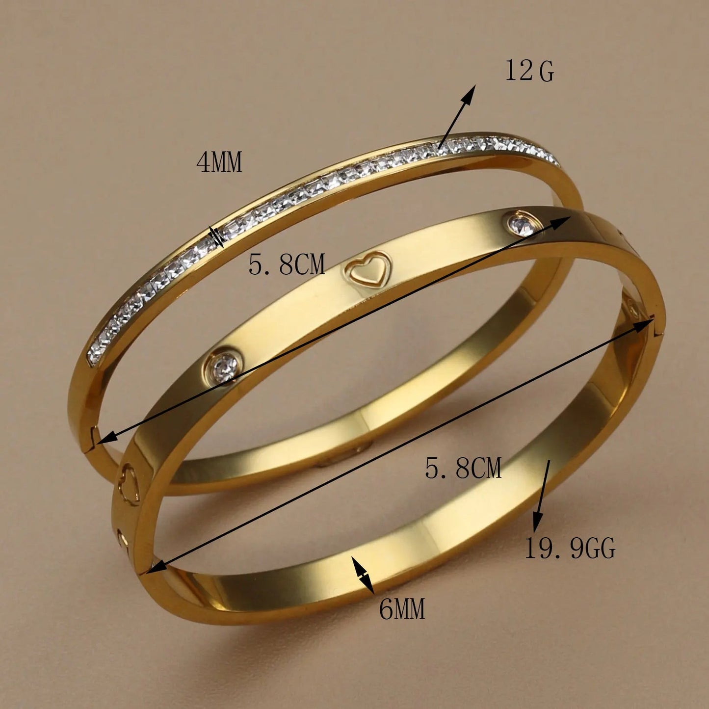 2PCS Fashion Stainless Steel Crystal Gold Color Bracelet Women Jewellery Bangle Party Gift XCB-017 T Styles Online