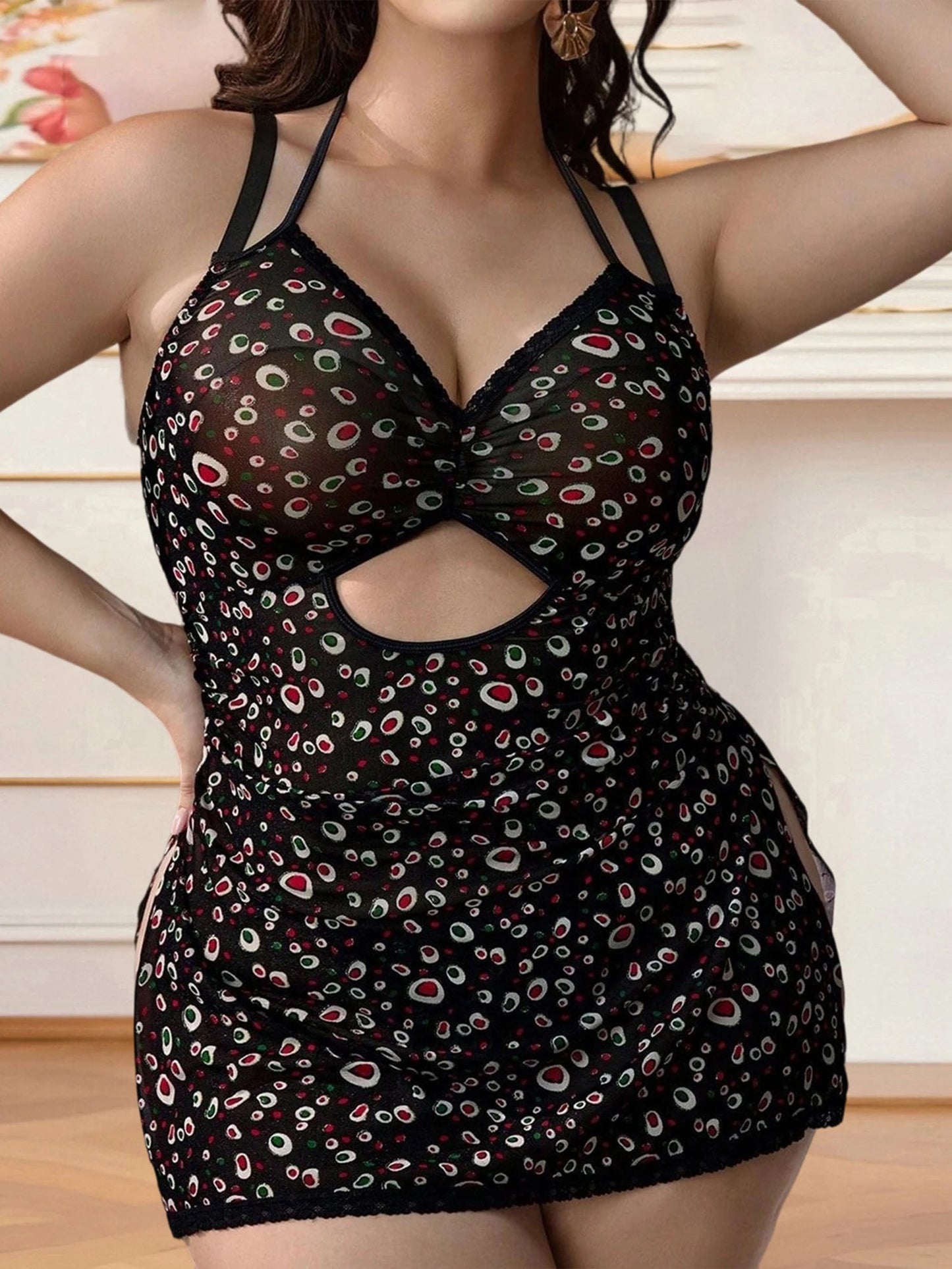Women s Sleeveless Halter Nightgown Set with Printed Slit Dress and Matching Briefs for Sleepwear and Loungewear T Styles Online