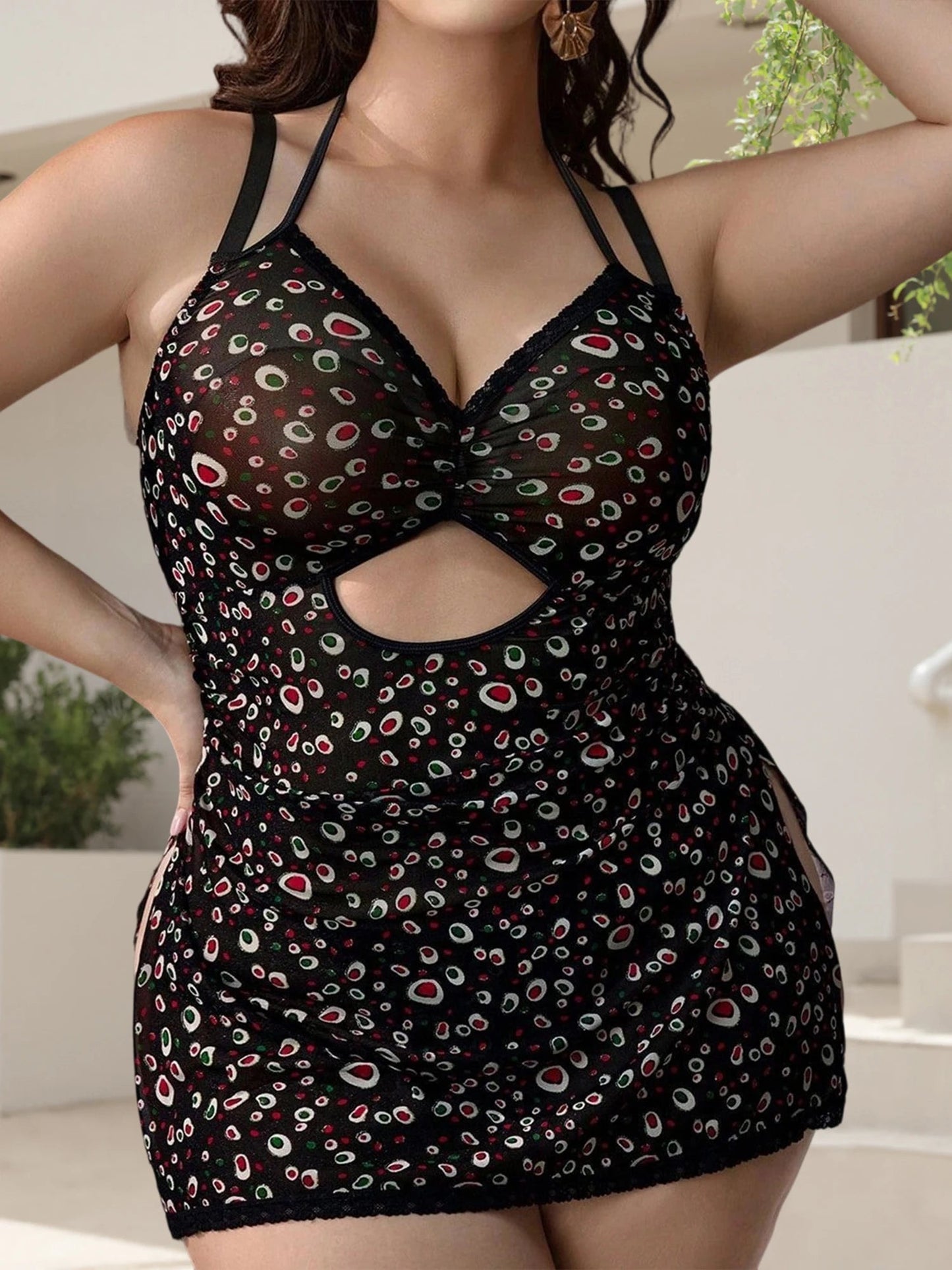 Women s Sleeveless Halter Nightgown Set with Printed Slit Dress and Matching Briefs for Sleepwear and Loungewear T Styles Online
