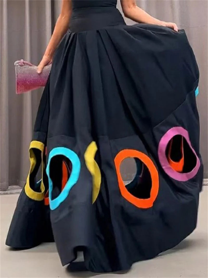 2025 Fashion Women's Stylish Dress Round Neck Sleeveless High Waist Pleated Party Dress Hollowed Floor Length Dress T Styles Online