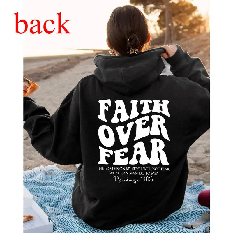 Faith Over Fear Hoodie, Christian Bible Verse Psalms 118:6 Inspirational Sweatshirt, Unisex Religious Back Print Gift T Styles Online