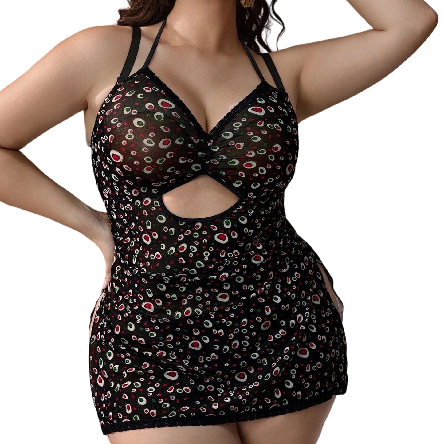 Women s Sleeveless Halter Nightgown Set with Printed Slit Dress and Matching Briefs for Sleepwear and Loungewear T Styles Online