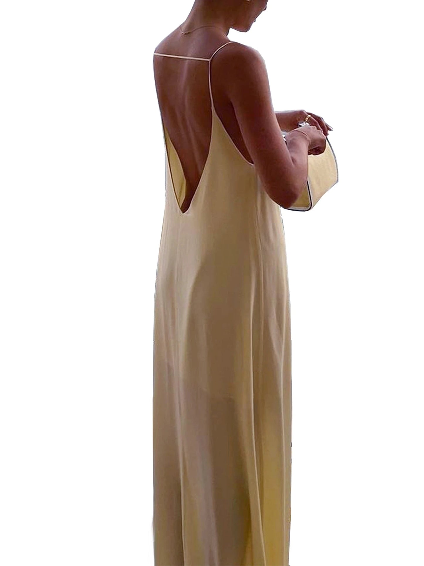 Elegant Satin Maxi Dress with Sleeveless Design Spaghetti Straps and Stunning Open Back Detail for Evening Events and Parties T Styles Online