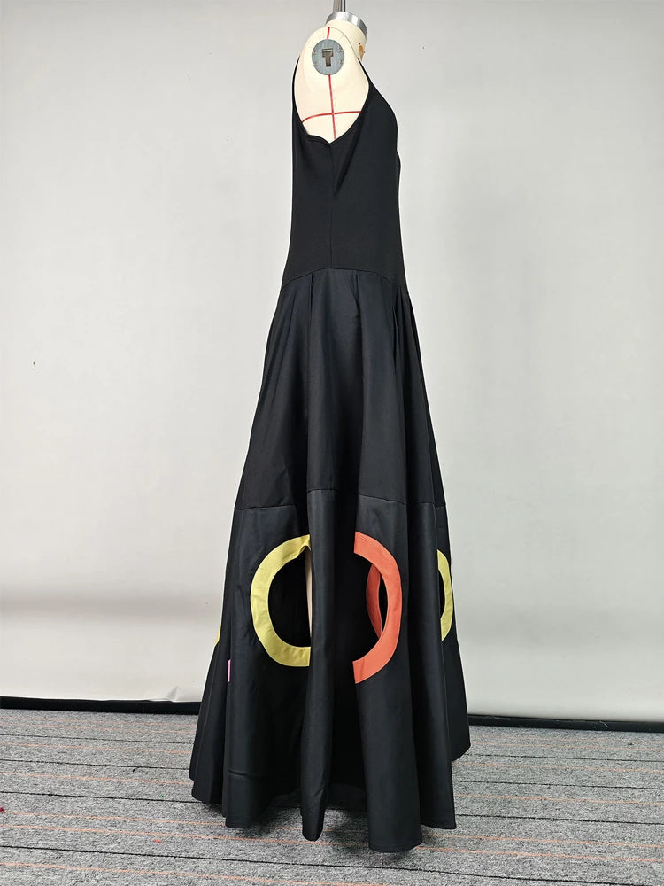 2025 Fashion Women's Stylish Dress Round Neck Sleeveless High Waist Pleated Party Dress Hollowed Floor Length Dress T Styles Online