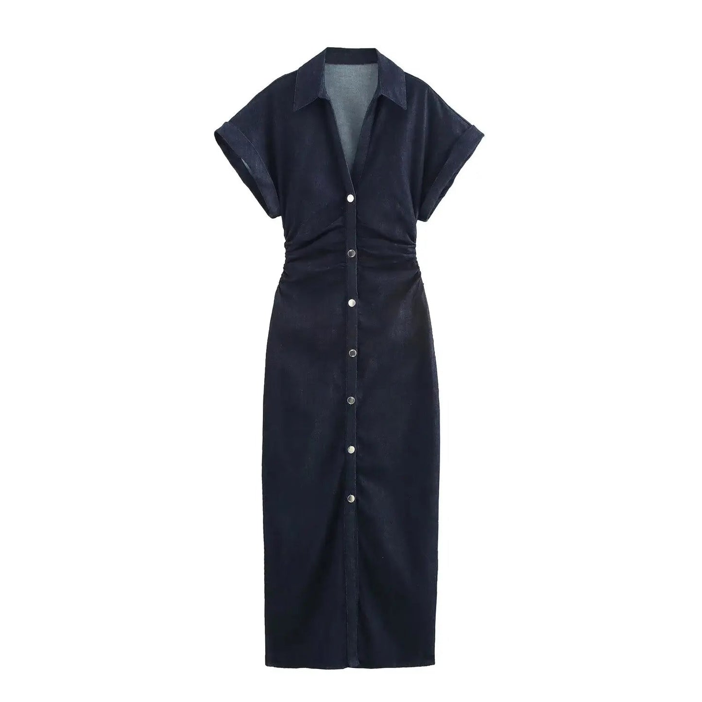 2025 traf Spring New 1975 series denim MIDI dress with lapel side zipper fashion wrinkle waist slim elegant dress T Styles Online