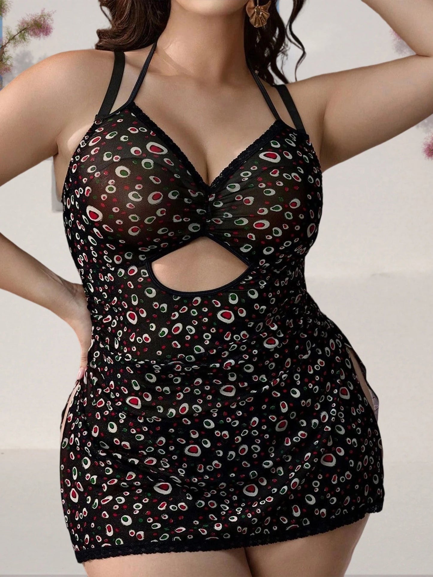 Women s Sleeveless Halter Nightgown Set with Printed Slit Dress and Matching Briefs for Sleepwear and Loungewear T Styles Online