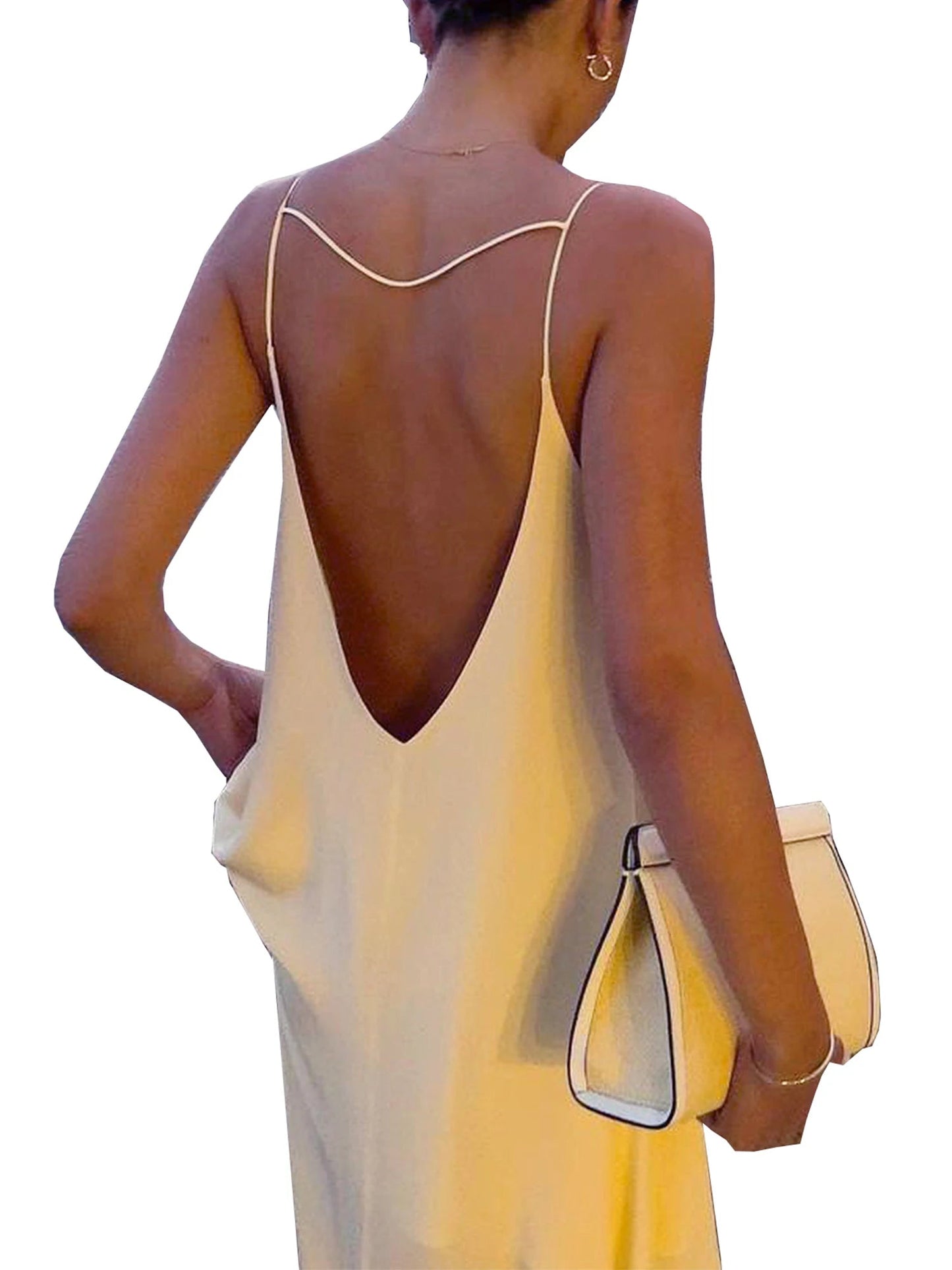 Elegant Satin Maxi Dress with Sleeveless Design Spaghetti Straps and Stunning Open Back Detail for Evening Events and Parties T Styles Online