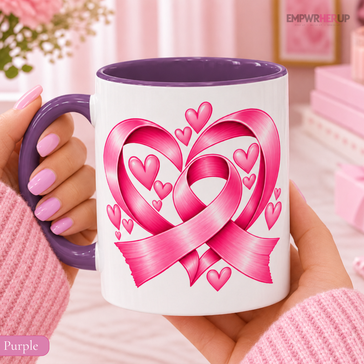Pink Ribbon Heart Mug, Breast Cancer Gift for Women, Pink Coffee Mug, Chemo Day Gift, Get Well Soon Present, Survivor Mug 11oz 15oz Printify