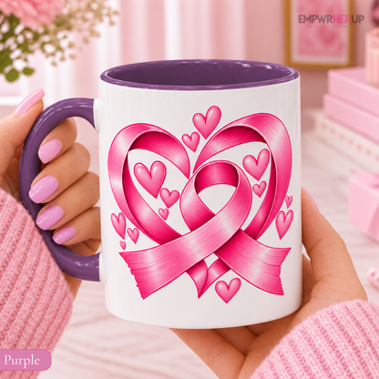 Pink Ribbon Heart Mug, Breast Cancer Gift for Women, Pink Coffee Mug, Chemo Day Gift, Get Well Soon Present, Survivor Mug 11oz 15oz Printify