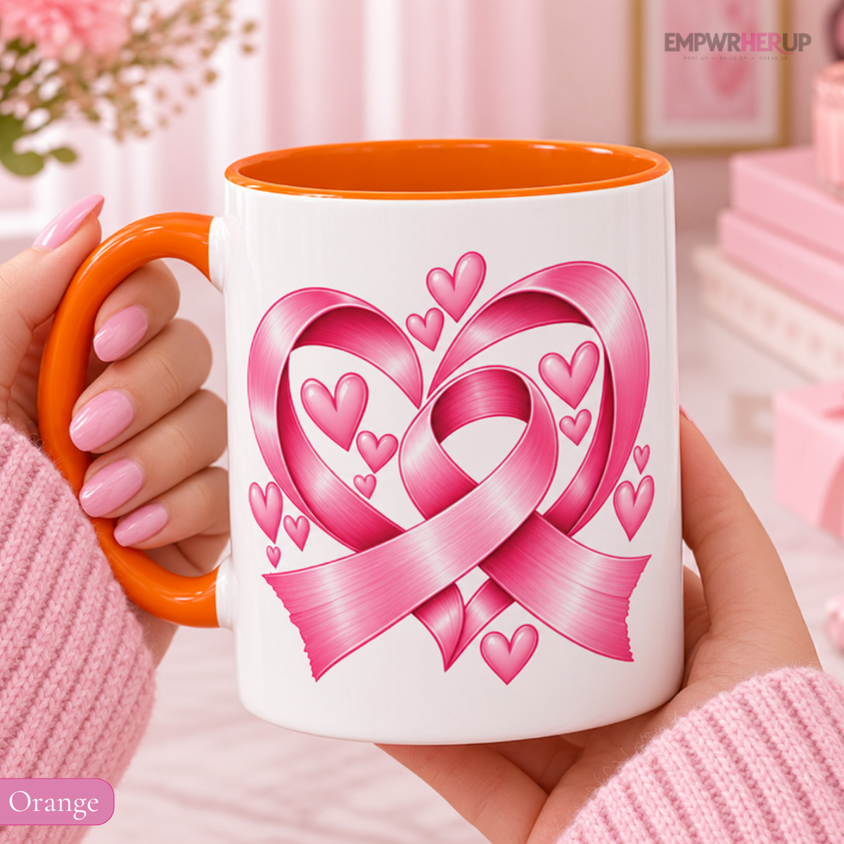 Pink Ribbon Heart Mug, Breast Cancer Gift for Women, Pink Coffee Mug, Chemo Day Gift, Get Well Soon Present, Survivor Mug 11oz 15oz Printify