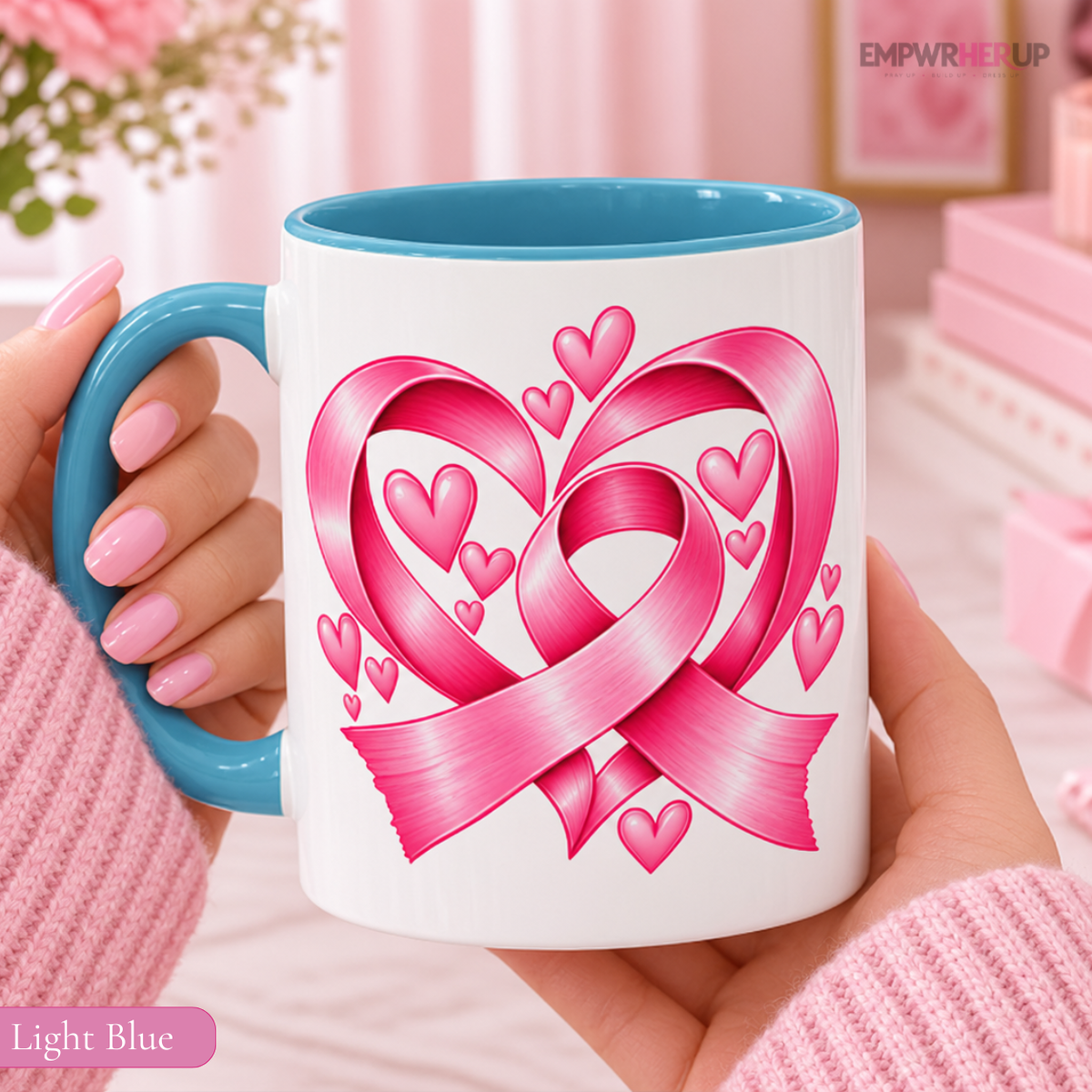 Pink Ribbon Heart Mug, Breast Cancer Gift for Women, Pink Coffee Mug, Chemo Day Gift, Get Well Soon Present, Survivor Mug 11oz 15oz Printify