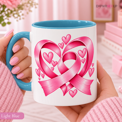 Pink Ribbon Heart Mug, Breast Cancer Gift for Women, Pink Coffee Mug, Chemo Day Gift, Get Well Soon Present, Survivor Mug 11oz 15oz Printify