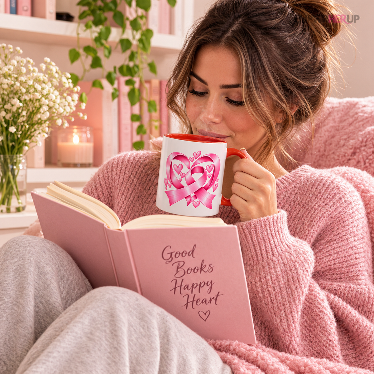 Pink Ribbon Heart Mug, Breast Cancer Gift for Women, Pink Coffee Mug, Chemo Day Gift, Get Well Soon Present, Survivor Mug 11oz 15oz Printify