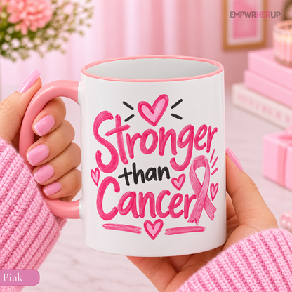 Breast Cancer Awareness Mug, Stronger Than Cancer Coffee Mug, Pink Ribbon Mug, Cancer Survivor Gift, Chemo Care Gift for Women Printify