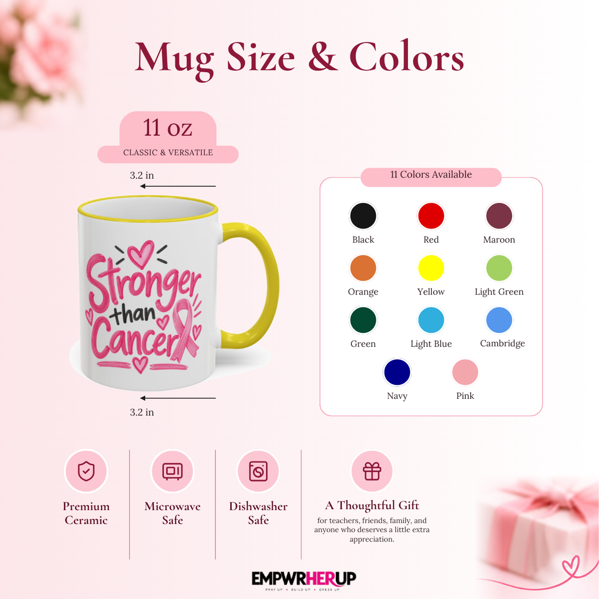Breast Cancer Awareness Mug, Stronger Than Cancer Coffee Mug, Pink Ribbon Mug, Cancer Survivor Gift, Chemo Care Gift for Women Printify