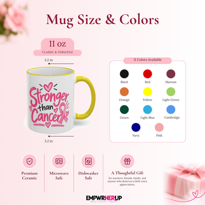 Breast Cancer Awareness Mug, Stronger Than Cancer Coffee Mug, Pink Ribbon Mug, Cancer Survivor Gift, Chemo Care Gift for Women Printify