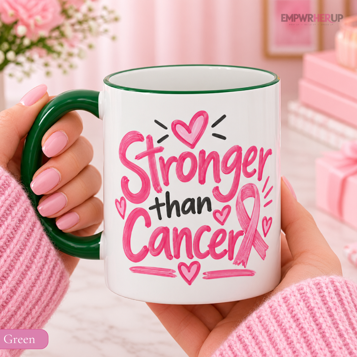 Breast Cancer Awareness Mug, Stronger Than Cancer Coffee Mug, Pink Ribbon Mug, Cancer Survivor Gift, Chemo Care Gift for Women Printify