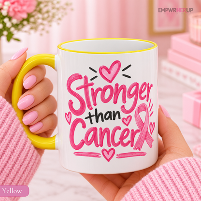 Breast Cancer Awareness Mug, Stronger Than Cancer Coffee Mug, Pink Ribbon Mug, Cancer Survivor Gift, Chemo Care Gift for Women Printify
