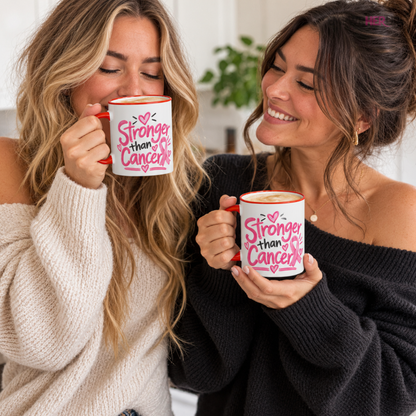 Breast Cancer Awareness Mug, Stronger Than Cancer Coffee Mug, Pink Ribbon Mug, Cancer Survivor Gift, Chemo Care Gift for Women Printify