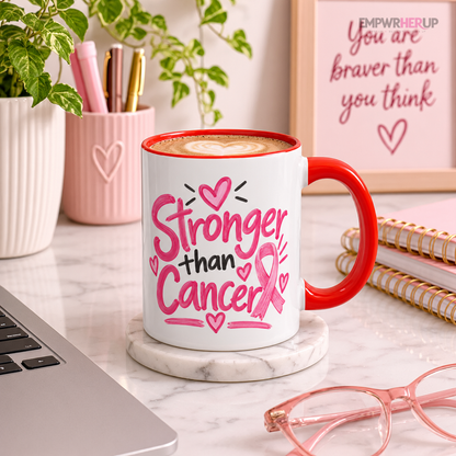 Breast Cancer Awareness Mug, Stronger Than Cancer Coffee Mug, Pink Ribbon Mug, Cancer Survivor Gift, Chemo Care Gift for Women Printify