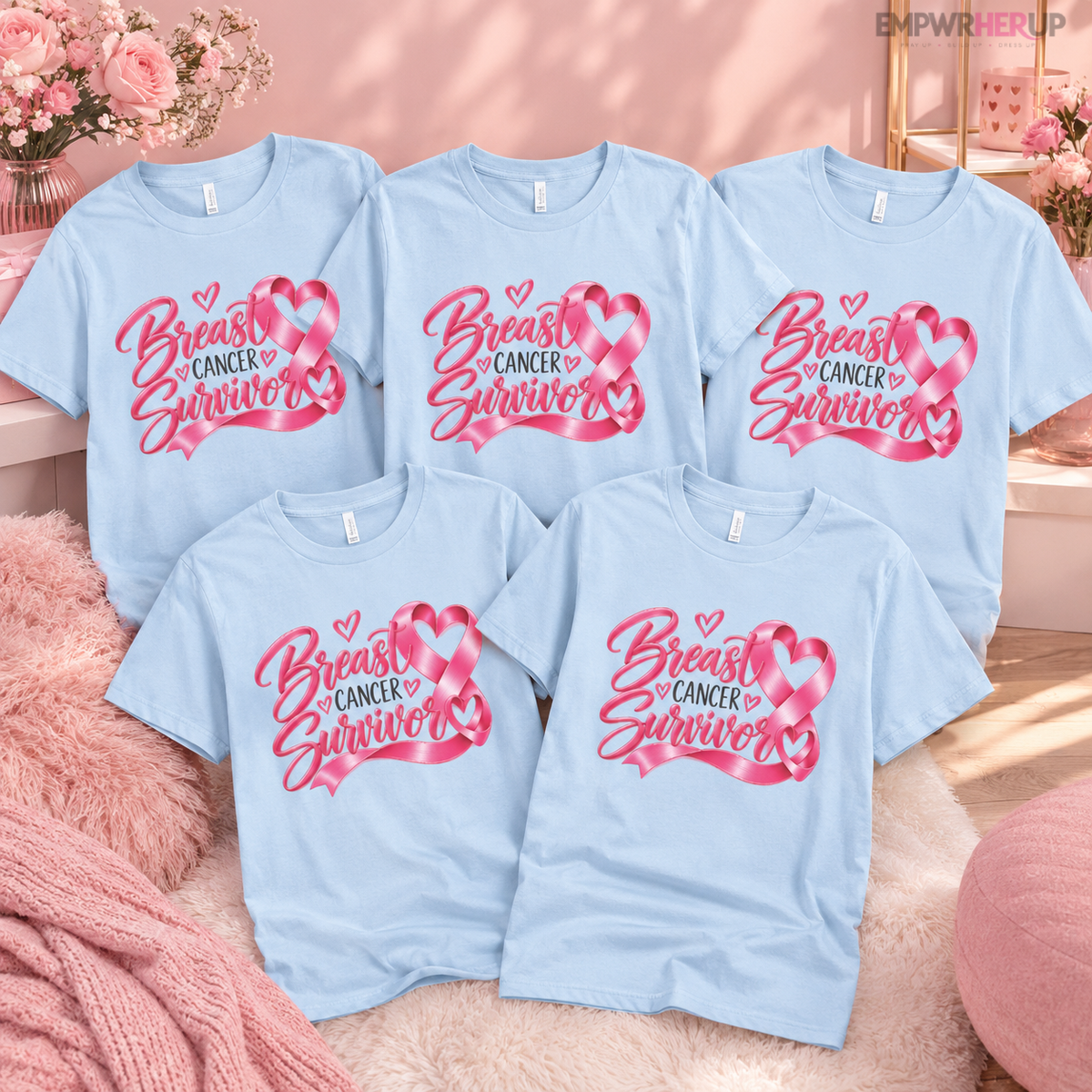 Breast Cancer Survivor Shirt, Pink Ribbon Heart T-Shirt, Cancer Free Gift, Remission Celebration Tee, Survivor Team Matching Shirts Printify