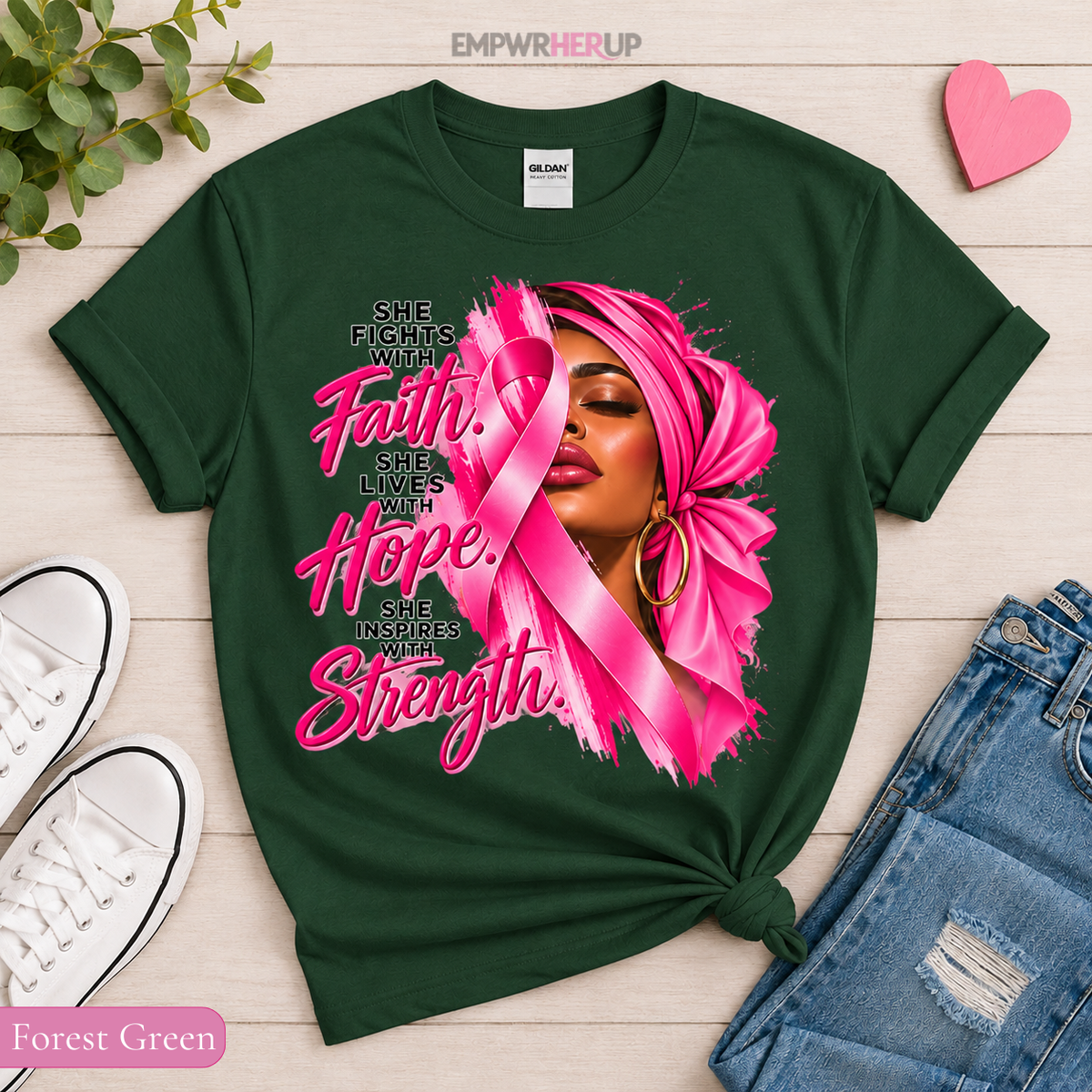 Faith Hope Strength Shirt, Breast Cancer Awareness T-Shirt, Pink Ribbon Warrior Tee, Cancer Fighter Gift, Plus Size Survivor Shirt Printify