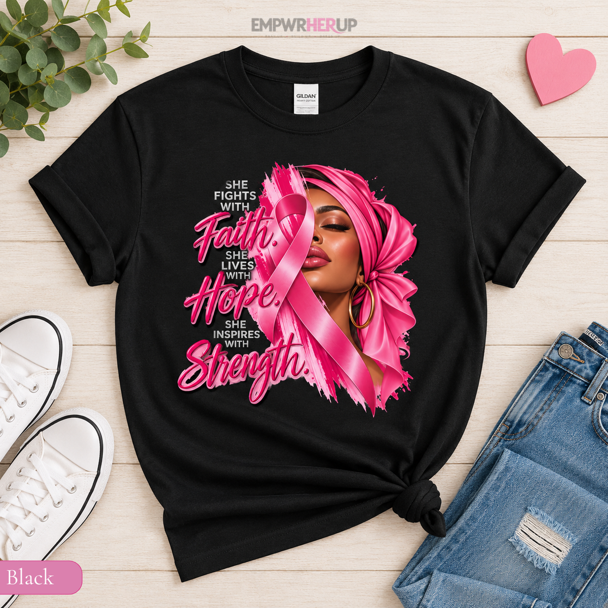 Faith Hope Strength Shirt, Breast Cancer Awareness T-Shirt, Pink Ribbon Warrior Tee, Cancer Fighter Gift, Plus Size Survivor Shirt Printify