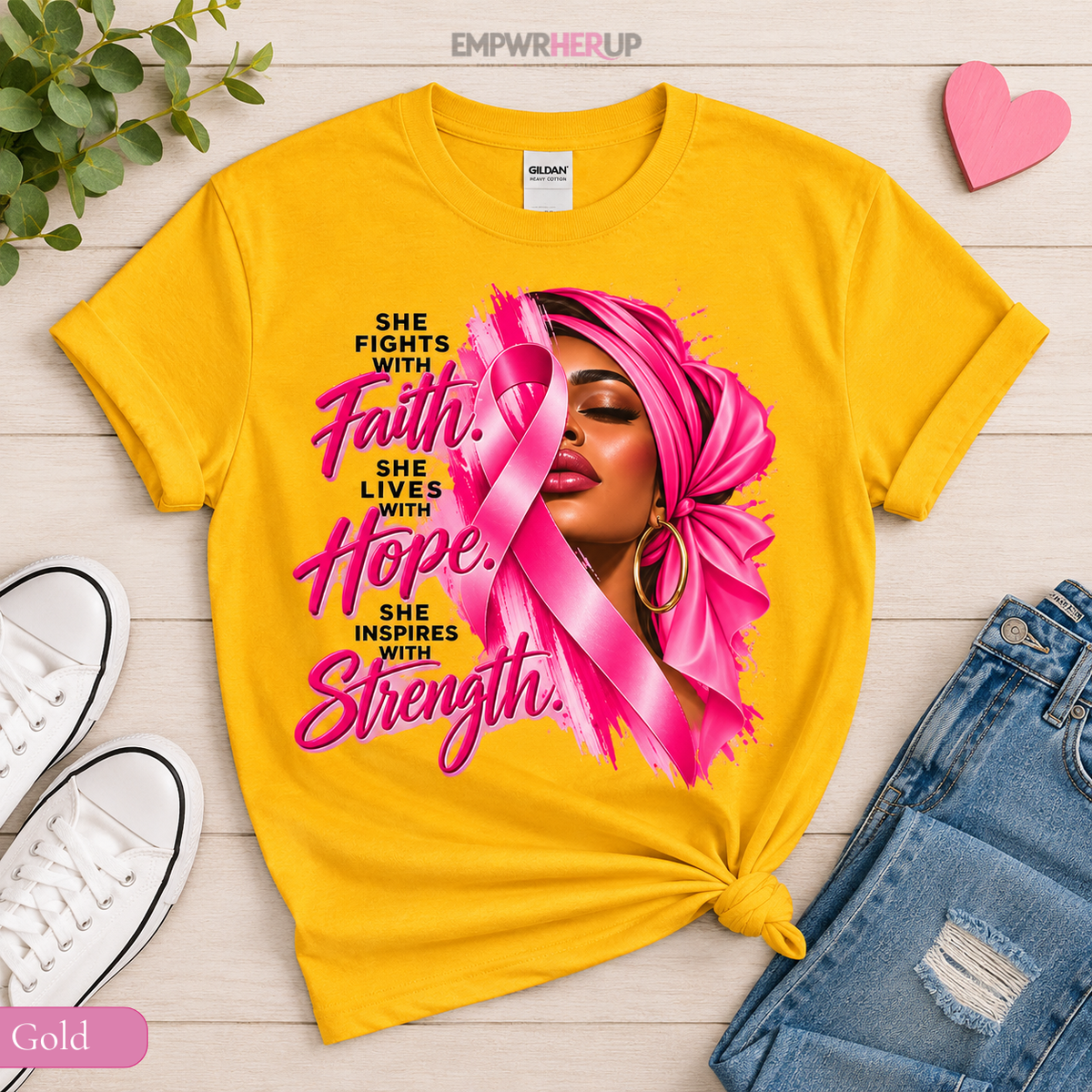 Faith Hope Strength Shirt, Breast Cancer Awareness T-Shirt, Pink Ribbon Warrior Tee, Cancer Fighter Gift, Plus Size Survivor Shirt Printify