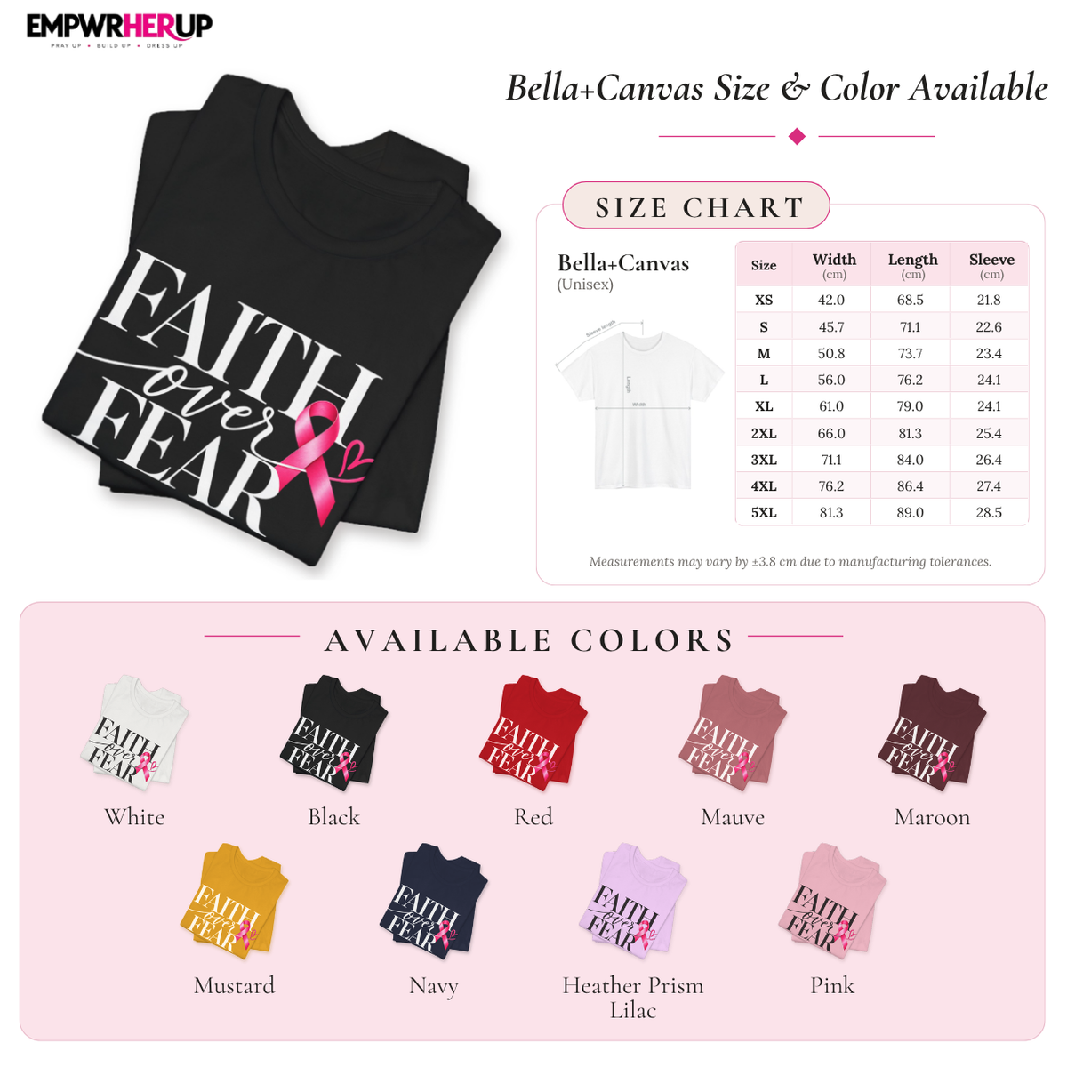 Faith Over Fear Shirt, Breast Cancer Awareness Tee, Christian Pink Ribbon T-Shirt, Cancer Survivor Gift, Faith Based Shirt for Women Printify