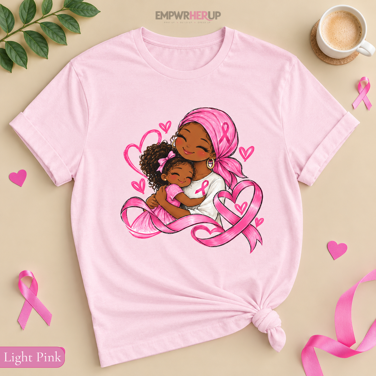 Breast Cancer Mom and Daughter Shirt, Pink Ribbon Awareness Tee, Mother Daughter Hug T-Shirt, Cancer Survivor Mom Gift, Breast Cancer Month Printify