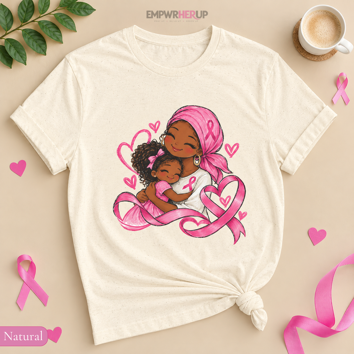 Breast Cancer Mom and Daughter Shirt, Pink Ribbon Awareness Tee, Mother Daughter Hug T-Shirt, Cancer Survivor Mom Gift, Breast Cancer Month Printify