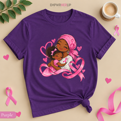 Breast Cancer Mom and Daughter Shirt, Pink Ribbon Awareness Tee, Mother Daughter Hug T-Shirt, Cancer Survivor Mom Gift, Breast Cancer Month Printify