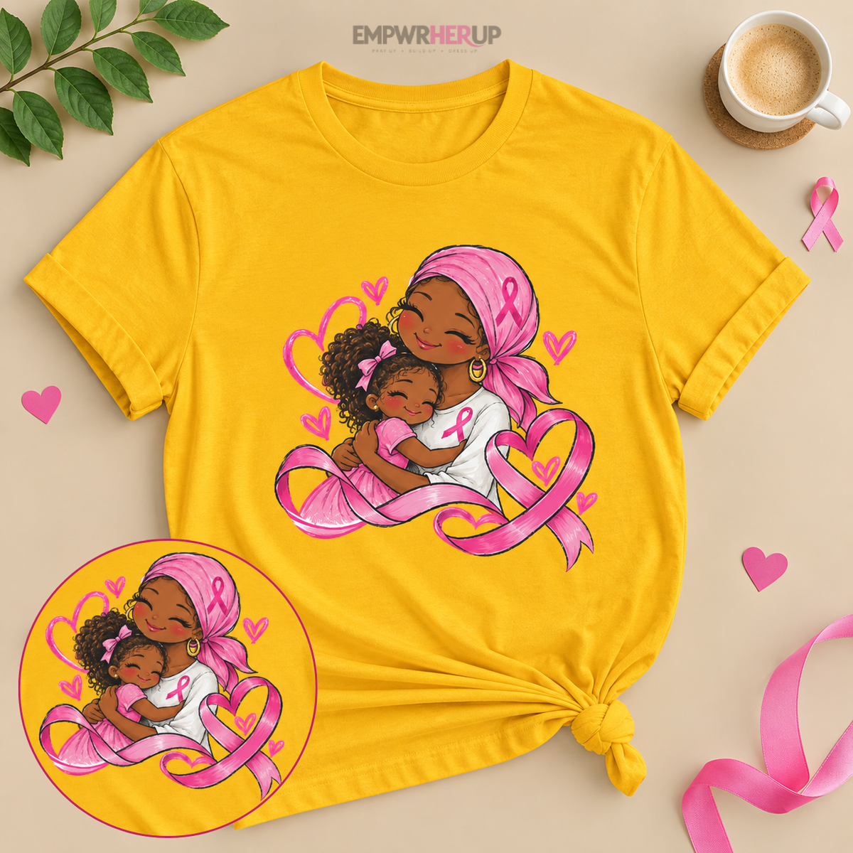 Breast Cancer Mom and Daughter Shirt, Pink Ribbon Awareness Tee, Mother Daughter Hug T-Shirt, Cancer Survivor Mom Gift, Breast Cancer Month Printify