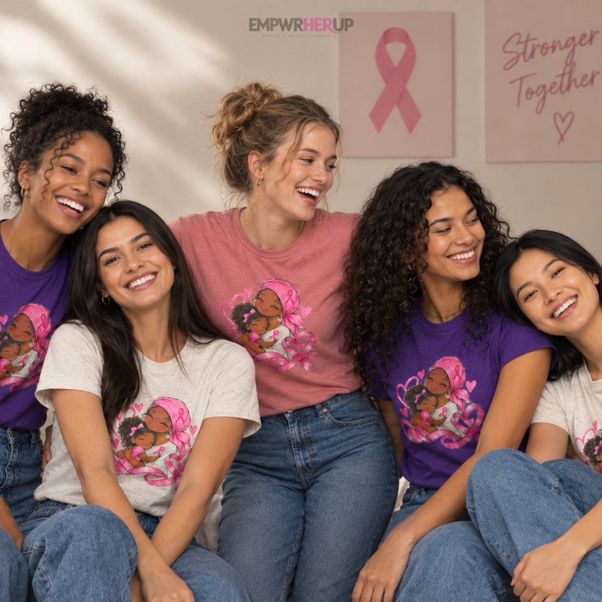 Breast Cancer Mom and Daughter Shirt, Pink Ribbon Awareness Tee, Mother Daughter Hug T-Shirt, Cancer Survivor Mom Gift, Breast Cancer Month Printify