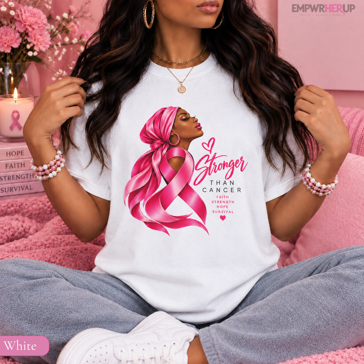 Stronger Than Cancer Shirt, Breast Cancer Awareness T-Shirt, Pink Ribbon Tee, Cancer Survivor Gift, Faith Hope Warrior Shirt for Women Printify