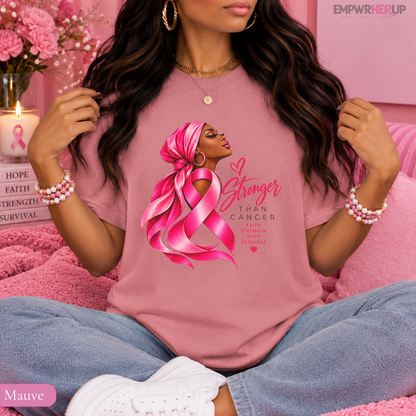 Stronger Than Cancer Shirt, Breast Cancer Awareness T-Shirt, Pink Ribbon Tee, Cancer Survivor Gift, Faith Hope Warrior Shirt for Women Printify