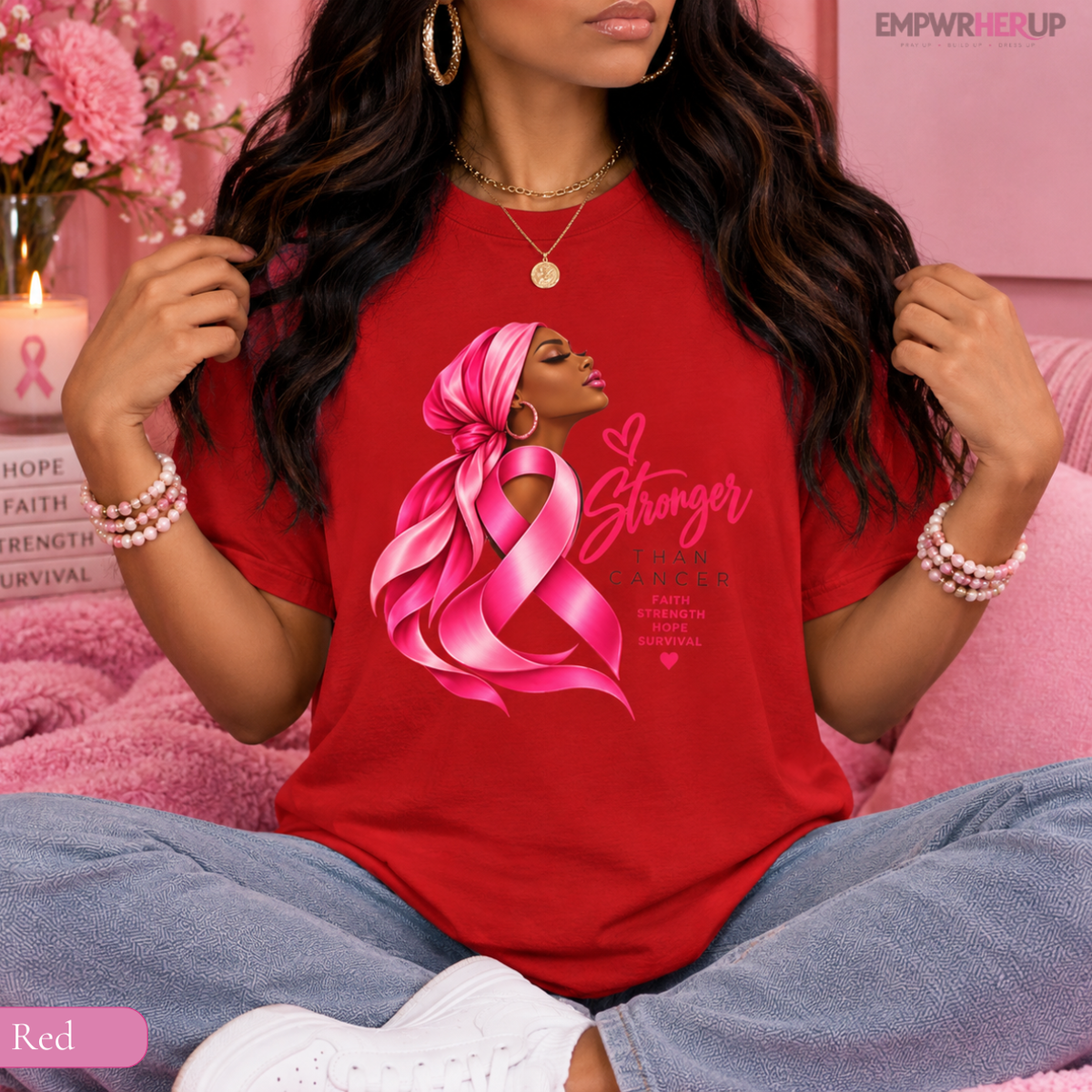 Stronger Than Cancer Shirt, Breast Cancer Awareness T-Shirt, Pink Ribbon Tee, Cancer Survivor Gift, Faith Hope Warrior Shirt for Women Printify
