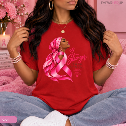 Stronger Than Cancer Shirt, Breast Cancer Awareness T-Shirt, Pink Ribbon Tee, Cancer Survivor Gift, Faith Hope Warrior Shirt for Women Printify