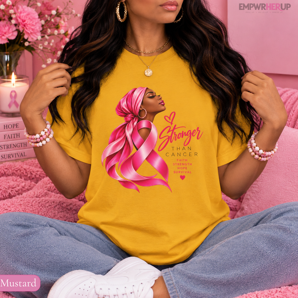 Stronger Than Cancer Shirt, Breast Cancer Awareness T-Shirt, Pink Ribbon Tee, Cancer Survivor Gift, Faith Hope Warrior Shirt for Women Printify