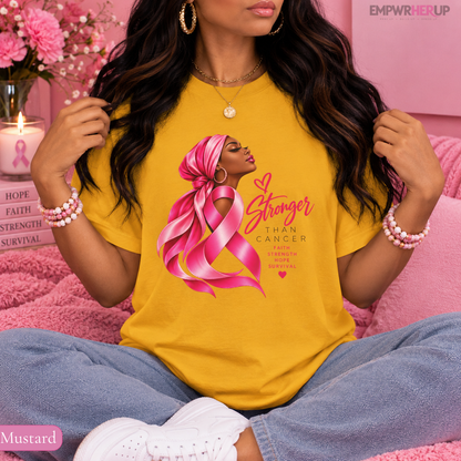 Stronger Than Cancer Shirt, Breast Cancer Awareness T-Shirt, Pink Ribbon Tee, Cancer Survivor Gift, Faith Hope Warrior Shirt for Women Printify