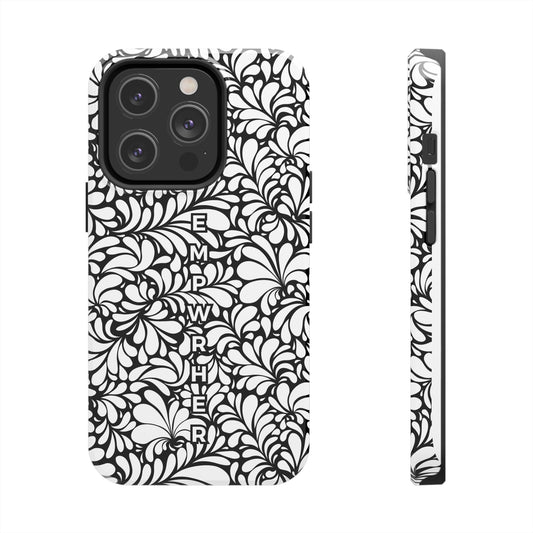 EMPWRHER White Doodle - Custom Phone Case,  Impact-Resistant Polycarbonate Shell, Wireless Charging, iPhone 7, 8, X, 11, 12, 13, 14 & more. Printify