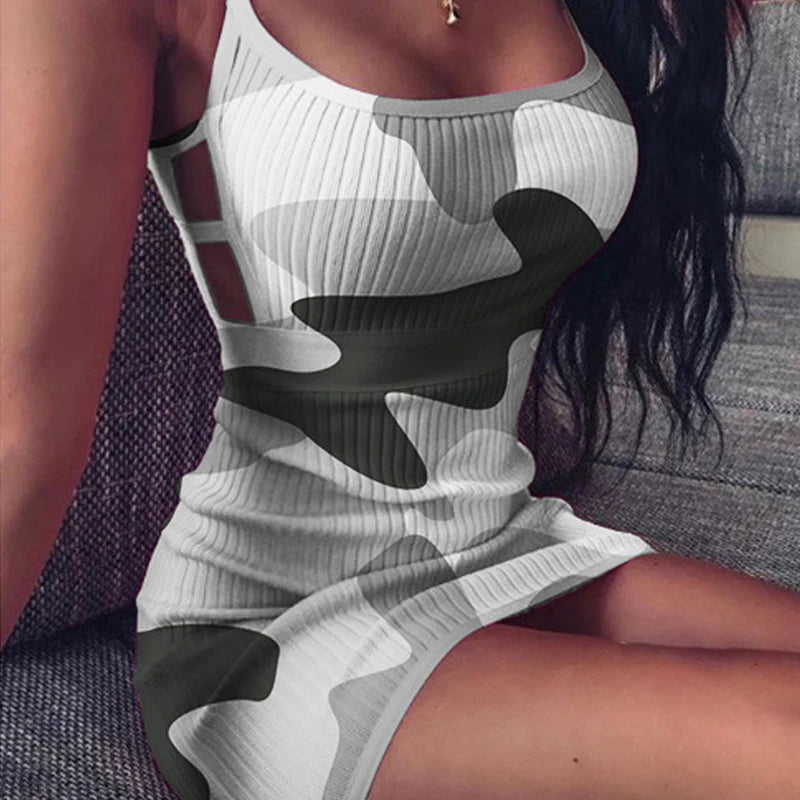 Sexy Dress Womens Pencil Dress Fashion Sleeveless Camouflage Print Bandage Package Hip Mini Dress Slim Fit Skinny Casual T Styles Online