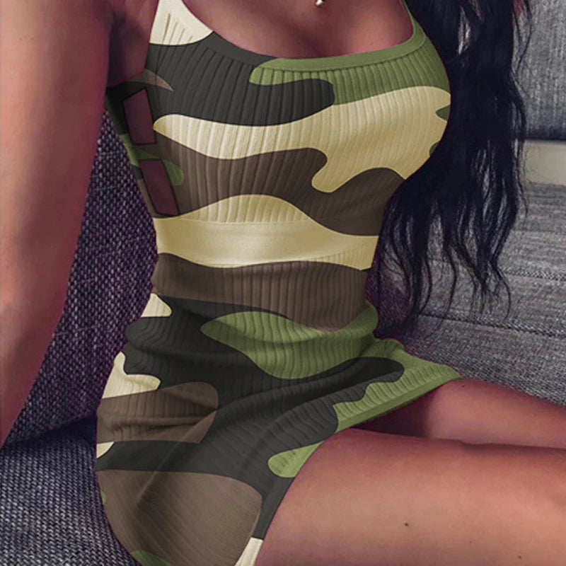 Sexy Dress Womens Pencil Dress Fashion Sleeveless Camouflage Print Bandage Package Hip Mini Dress Slim Fit Skinny Casual T Styles Online