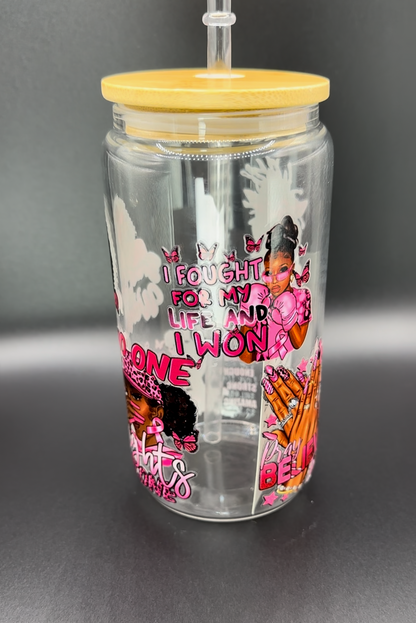 Fire in Her Soul & Grace in Her Heart Glass Cups with Bamboo Lids and Glass Straws - 16 oz. T Styles Online