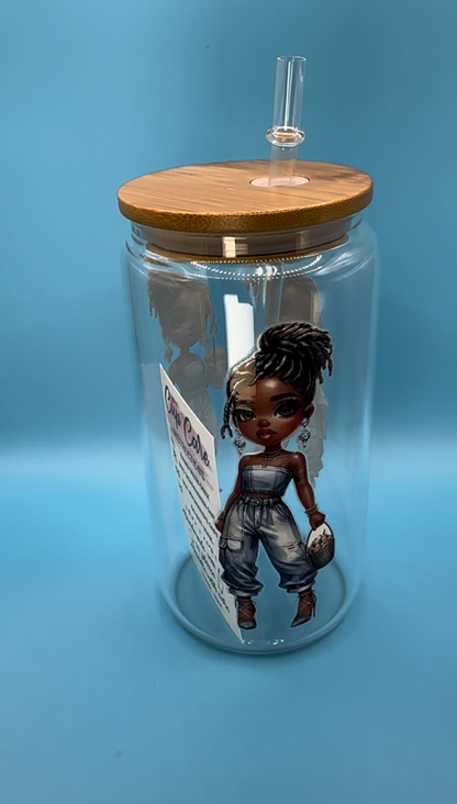 Fire in Her Soul & Grace in Her Heart Glass Cups with Bamboo Lids and Glass Straws - 16 oz. T Styles Online