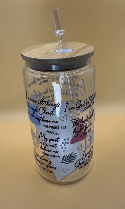 Fire in Her Soul & Grace in Her Heart Glass Cups with Bamboo Lids and Glass Straws - 16 oz. T Styles Online