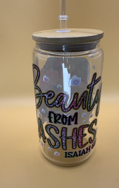 Fire in Her Soul & Grace in Her Heart Glass Cups with Bamboo Lids and Glass Straws - 16 oz. T Styles Online