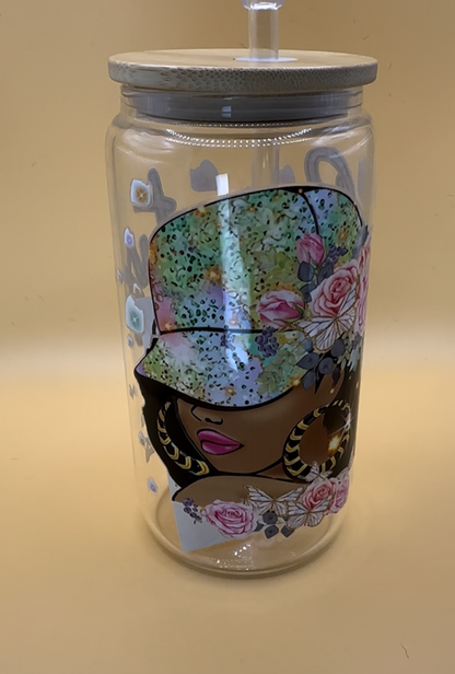 Fire in Her Soul & Grace in Her Heart Glass Cups with Bamboo Lids and Glass Straws - 16 oz. T Styles Online