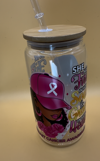 Fire in Her Soul & Grace in Her Heart Glass Cups with Bamboo Lids and Glass Straws - 16 oz. T Styles Online